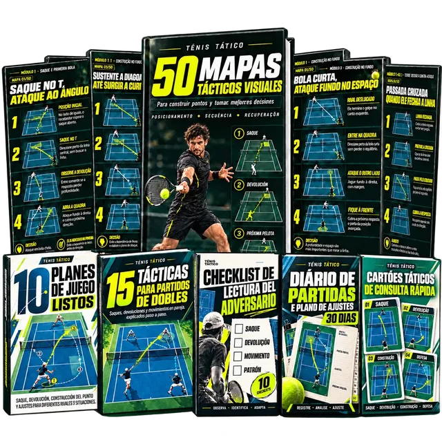 Tenis Táctico: 50 Mapas Visuales, 10 Planes de Juego, 15 Tácticas para Dobles, Checklist de Lectura del Adversario, Tarjetas Tácticas y Diario de 30 Días
